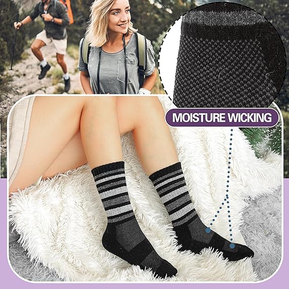 Womens Merino Wool Hiking Socks Thermal Winter Warm Crew Cushion Compression Work Moisture Wicking Socks 5 Pairs - Image 4
