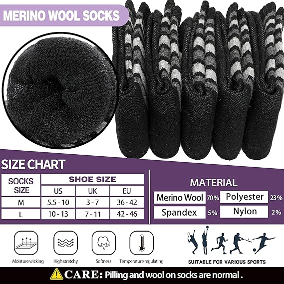 Womens Merino Wool Hiking Socks Thermal Winter Warm Crew Cushion Compression Work Moisture Wicking Socks 5 Pairs - Image 6