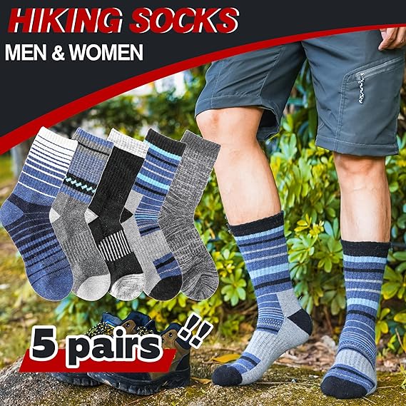 5 Pairs Merino Wool Hiking Socks Thermal Winter Warm Outdoor Boot Moisture Wicking Cushion Socks for Women & Men - Image 5