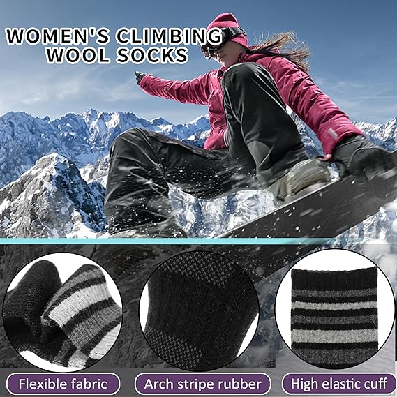 Womens Merino Wool Hiking Socks Thermal Winter Warm Crew Cushion Compression Work Moisture Wicking Socks 5 Pairs - Image 5